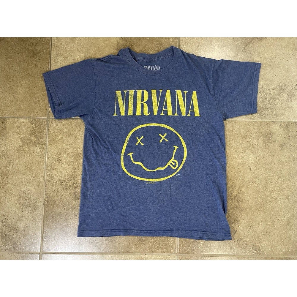 Nirvana Classic Smiley Face Heather Blue Unisex Sz M Graphic T-Shirt